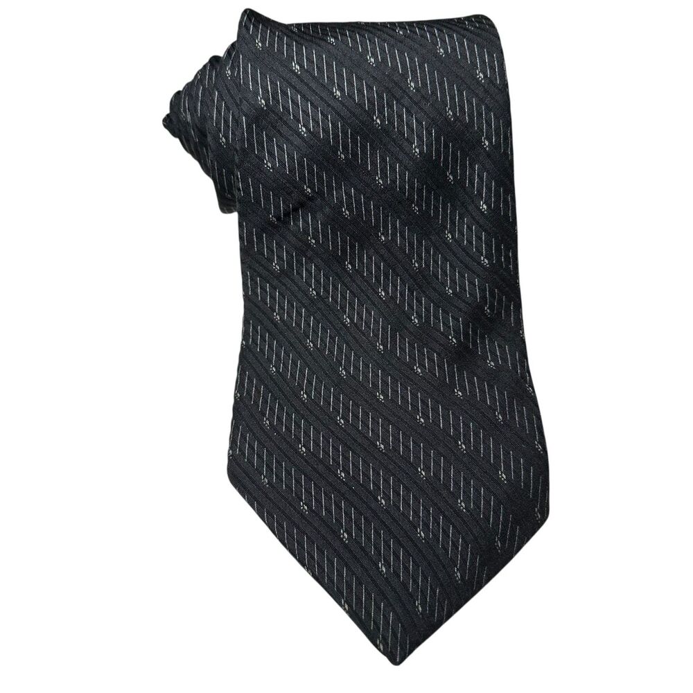 DKNY Geometric 100% Silk Necktie Men's Black Tie Business Normcore Made in USA